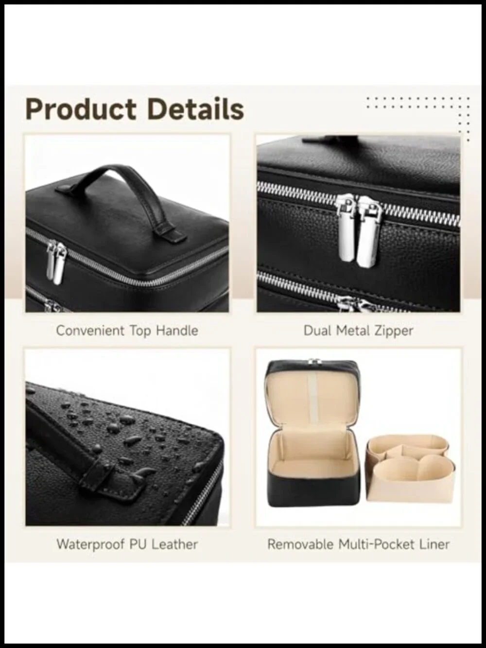 Large Capacity Cosmetic Organizer with Removable Liner, Waterproof PU Leather,